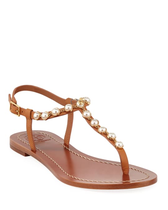 Tory Burch Emmy Pearly Beaded Flat Sandals | Neiman Marcus