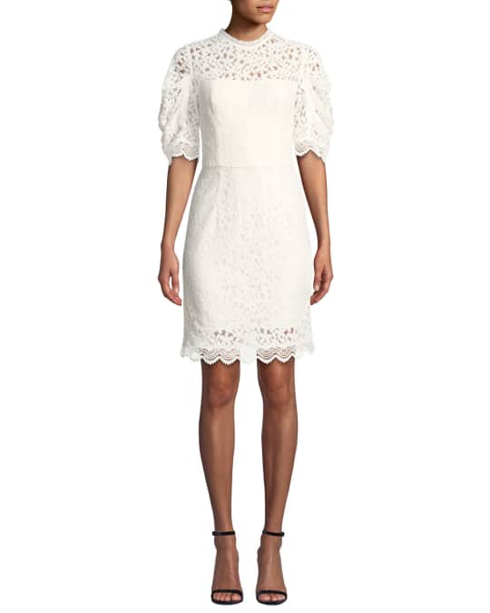 Milly Kara Short-Sleeve Floral Lace Sheath Dress | Neiman Marcus
