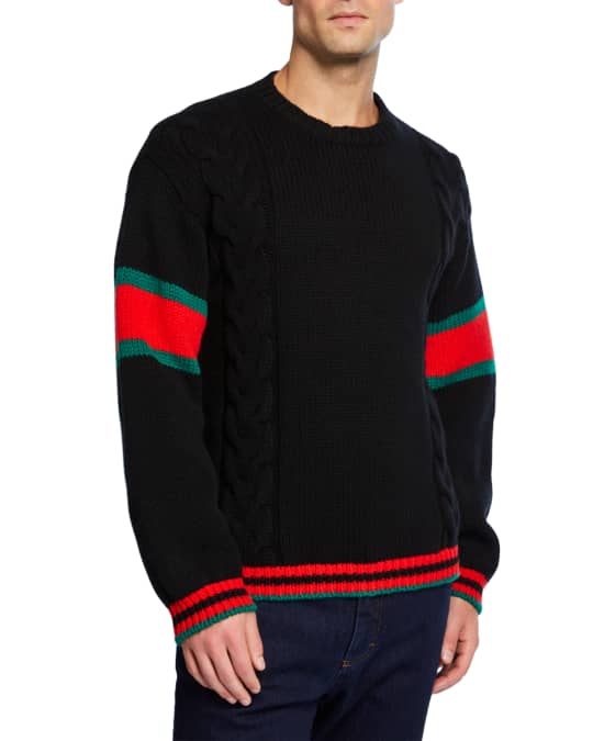 Gucci Men's Sweater with Striped Sleeves | Neiman Marcus