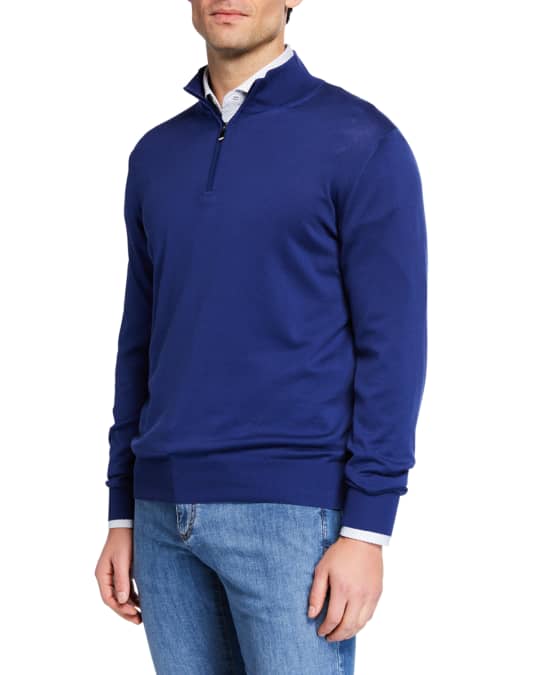 Men's Mock-Neck Jersey Sweater, Blue
