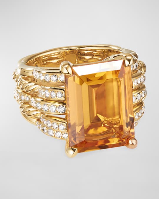 Tides 18k Gold Diamond Citrine Wide Ring Size 6