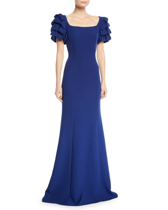 Badgley Mischka Collection Square-Neck Gown w/ Looped Sleeves | Neiman ...