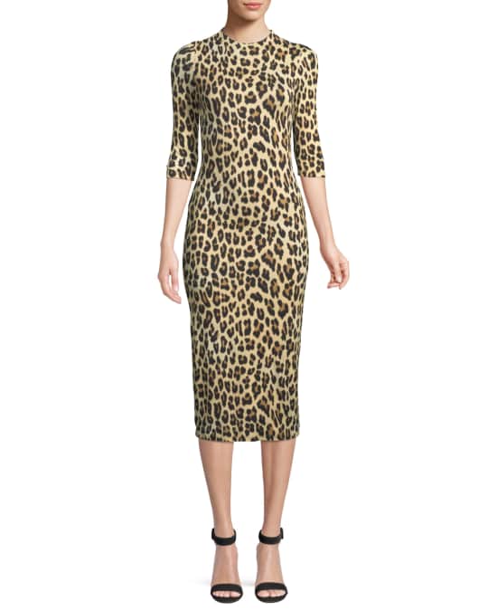 Alice + Olivia Delora Fitted Leopard Mock-Neck Dress | Neiman Marcus