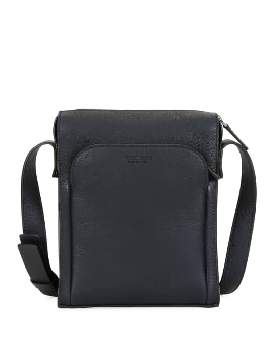Giorgio Armani Men's Tumbled Calf Leather Crossbody Bag | Neiman Marcus