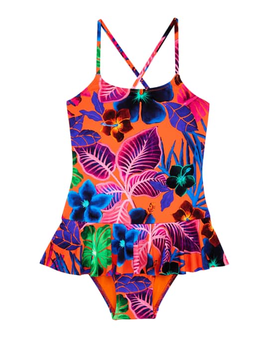 Grilly Palm Leaf One-Piece Swimsuit, Size 2-14
