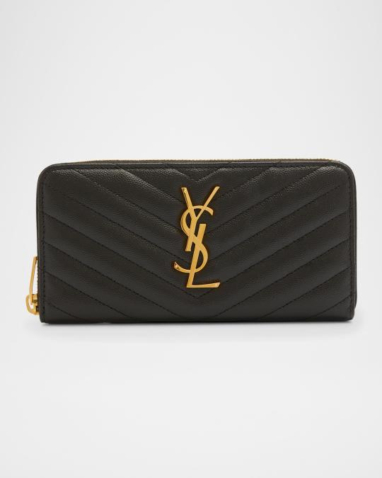 Saint Laurent YSL Monogram Large Zip Wallet in Grained Leather