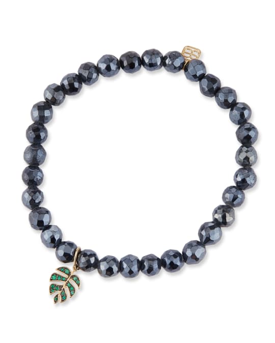 14k Black Spinel & Emerald Leaf Bracelet