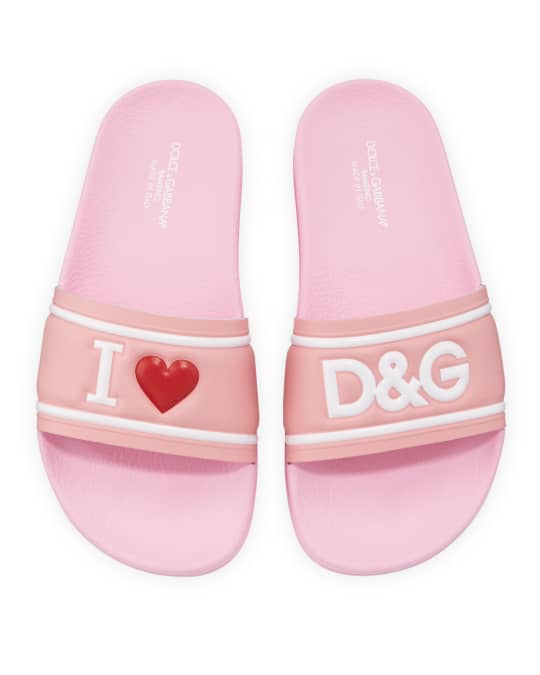 Dolce&Gabbana Leather I Heart D&G Pool Slide Sandals, Kids | Neiman Marcus