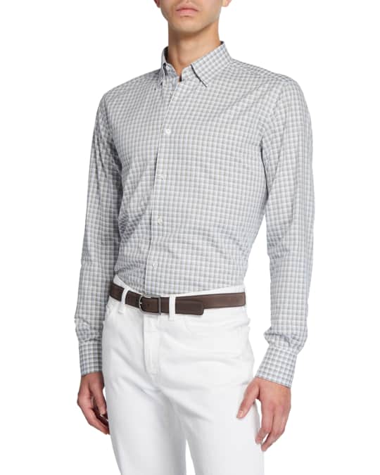 Brioni Men's Grid Check Cotton Dress Shirt | Neiman Marcus