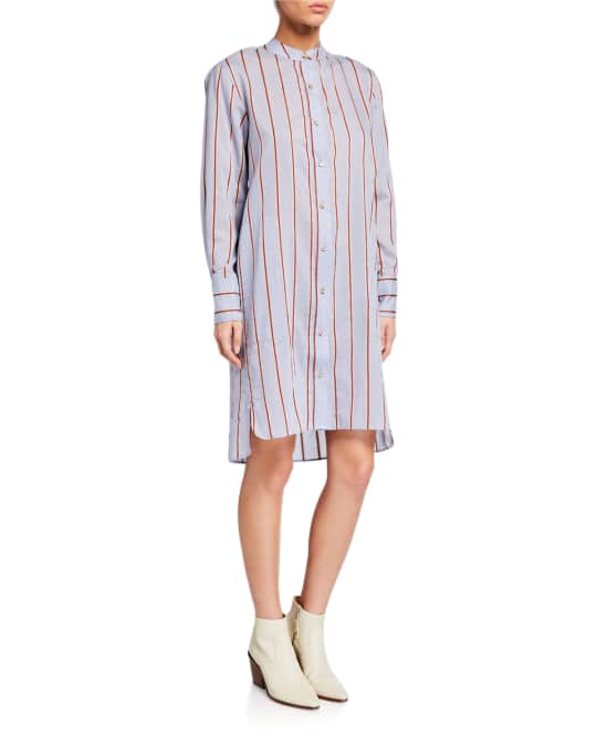 Etoile Isabel Marant Yucca Striped Band Collar Long Sleeve Shirt Dress Neiman Marcus