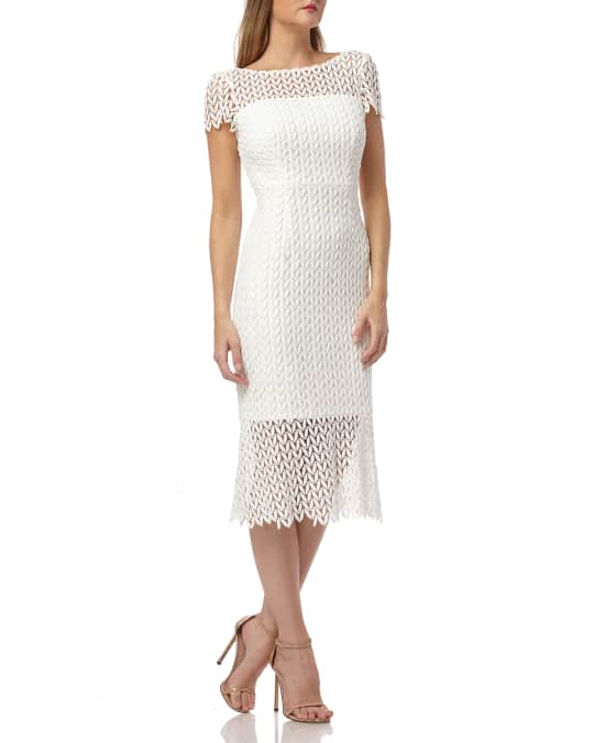 Kay Unger New York Boat-Neck Short-Sleeve Textured Lace Sheath Dress w ...