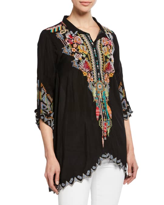 Johnny Was Plus Size Festival Long-Sleeve Embroidered Georgette Tunic ...