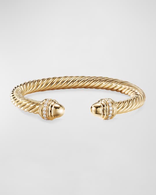 David Yurman 18k Gold Cable Bracelet w/ Diamonds, 7mm, Size M | Neiman ...