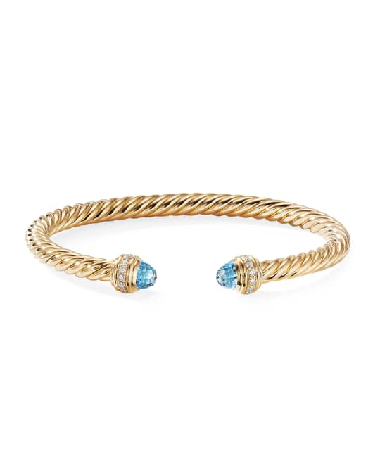 David Yurman 18k Gold Cable Bracelet w/ Diamonds & Topaz, Size M ...