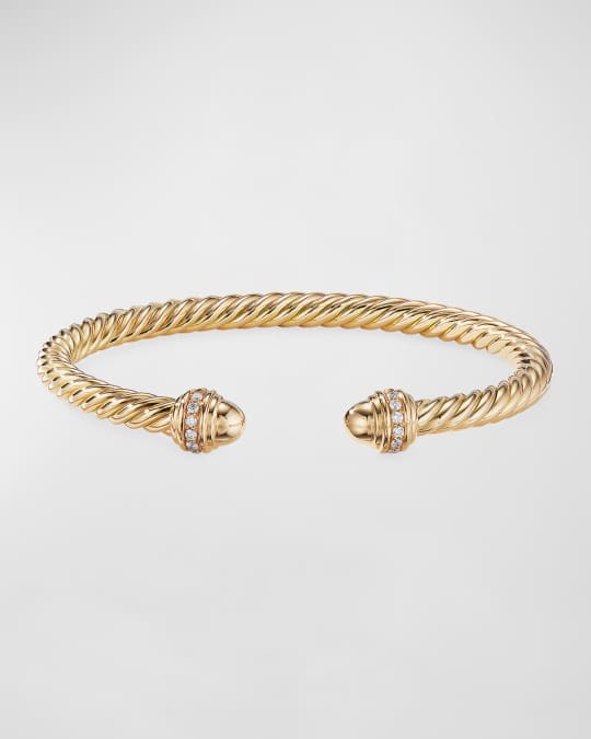 David Yurman 18k Gold Cable Bracelet w/ Diamonds, Size M | Neiman Marcus