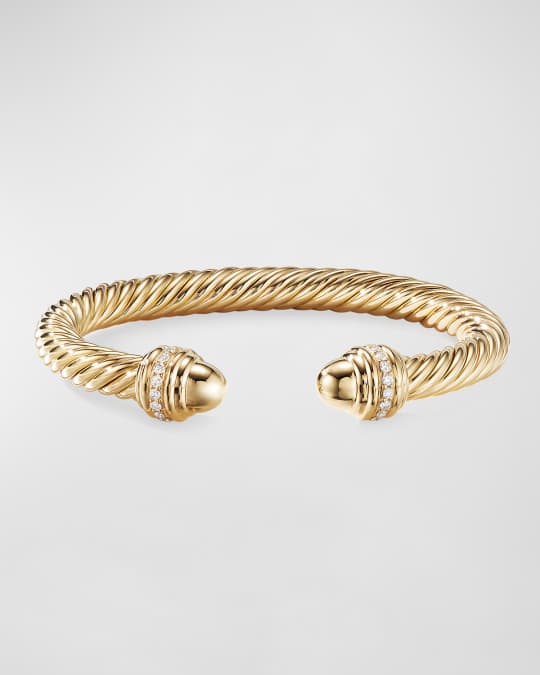 David Yurman 18k Cable Bracelet w/ Diamonds, 7mm, Size L | Neiman Marcus