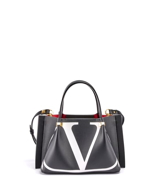 Valentino Black Pebbled Leather V-Logo Escape Small Convertible Tote Bag