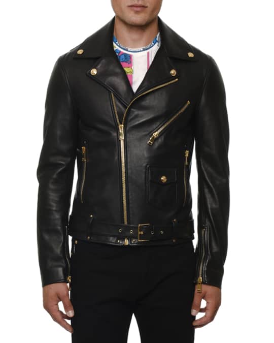 Versace Men's Leather Biker Jacket | Neiman Marcus