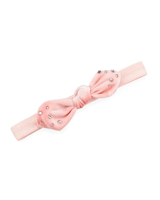 Baby Girls' Crystal Embellished Velvet Bow Elastic Headband
