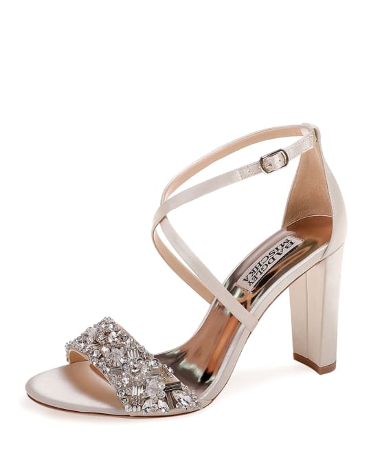 Badgley Mischka Sandra Embellished Satin Cross-Strap Sandals | Neiman ...