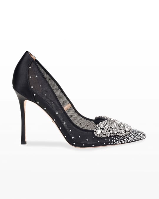 Badgley Mischka Quintana Mesh Embellished High-Heel Pumps | Neiman Marcus