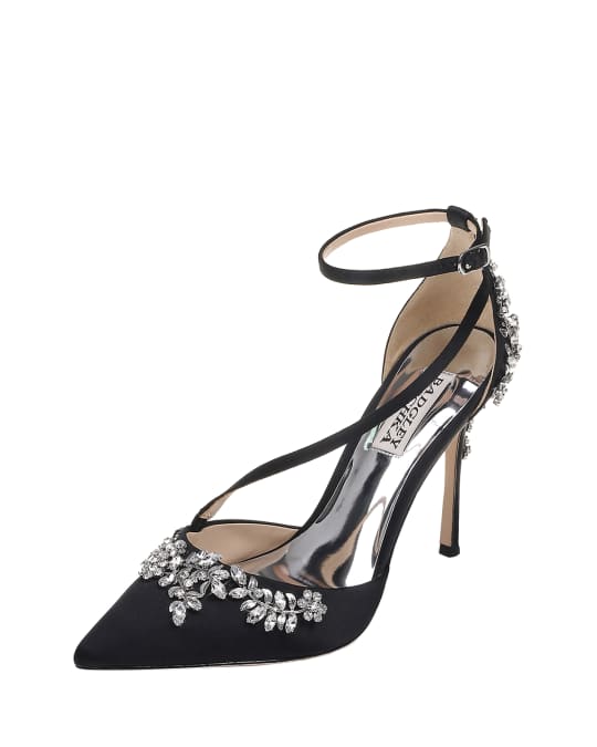 Badgley Mischka Faith Crystal-Embellished Satin Pumps | Neiman Marcus