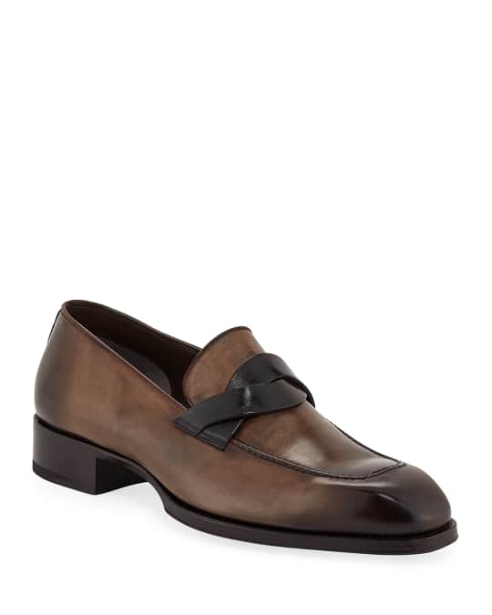 TOM FORD Men's Two-Tone Leather Twist-Top Loafers | Neiman Marcus