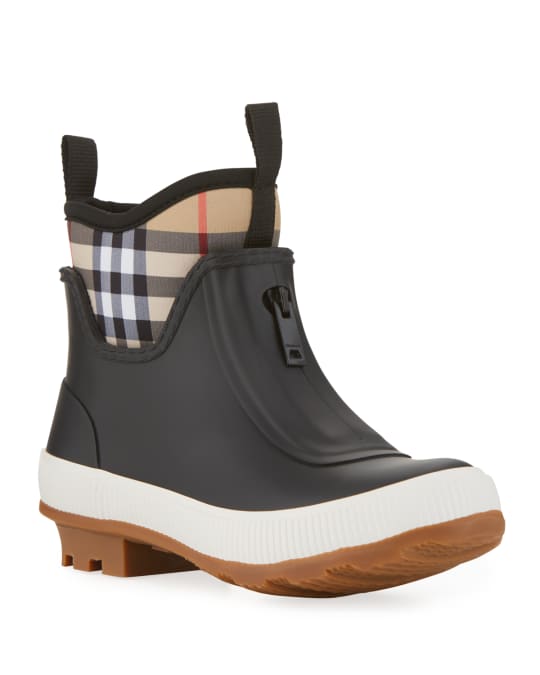 Burberry Flinton Short Rubber Rain Boots w/ Check Detail, Toddler/Kids ...