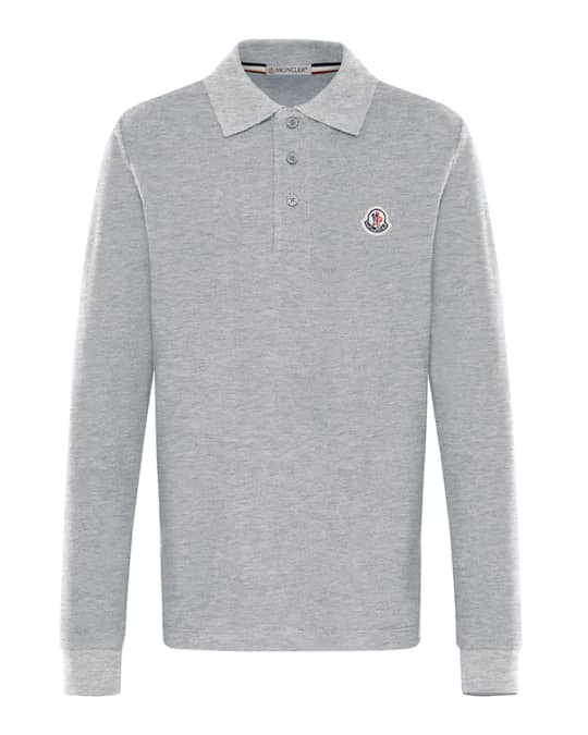 Moncler Long-Sleeve Cotton Polo Shirt, Size 4-6 | Neiman Marcus