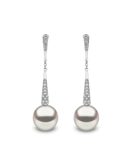 18k White Gold Pearl & Diamond Linear Drop Earrings