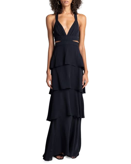 Lita Tiered Silk V Neck Maxi Dress