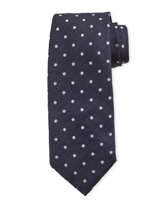 Isaia Dot-Pattern Silk Tie, Navy Blue | Neiman Marcus