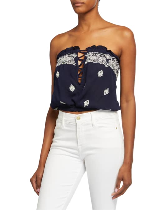 Ramy Brook Alessia Embellished Strapless CoverUp Crop Top Neiman Marcus