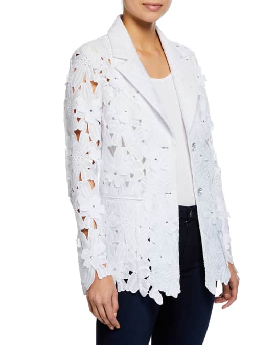 Plus Size Peek-A-Boo 3D Open Floral Lace Button-Front Jacket