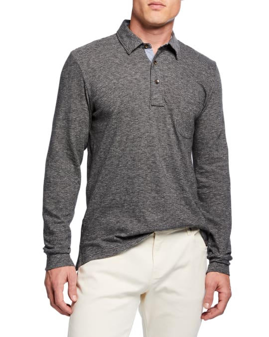 Faherty Men's Luxe Heathered Slub Long-Sleeve Polo Shirt | Neiman Marcus
