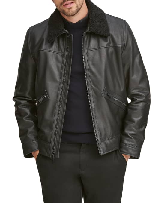 Andrew Marc Men's Kilmer Leather Bomber Jacket w/ Shearling Collar ...