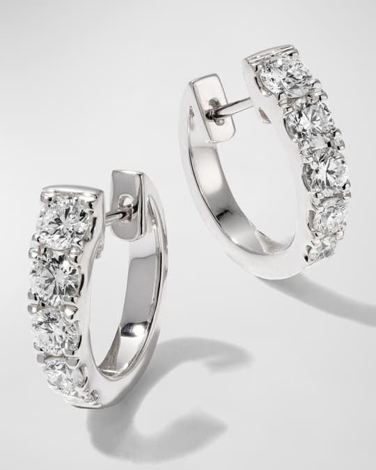 Memoire 18k White Gold Graduated Diamond Huggie Earrings | Neiman Marcus