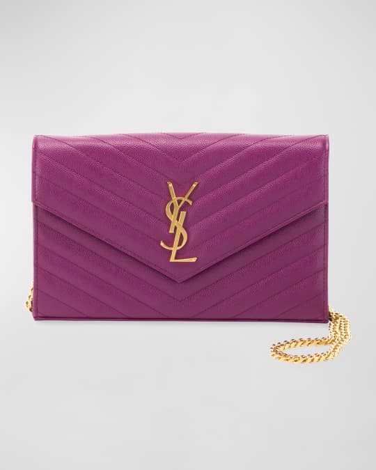 Saint Laurent YSL Monogram Large Wallet on Chain in Grained Leather ...