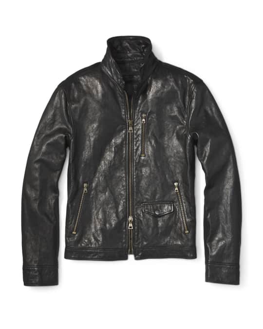 Men's Short Leather Zip-Front Jacket