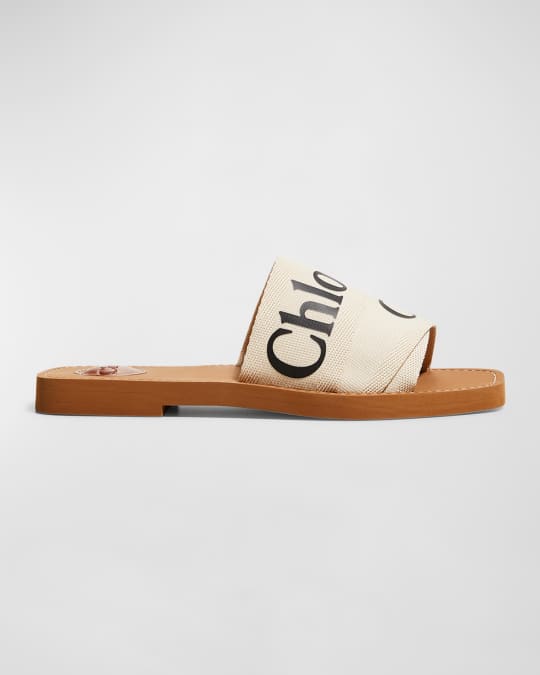 Chloe Woody Flat Logo Ribbon Slide Sandals | Neiman Marcus