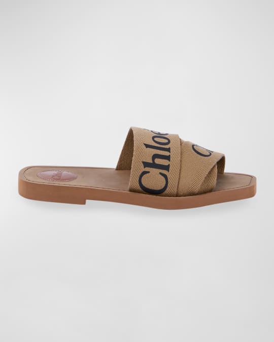 Chloe Woody Flat Logo Ribbon Slide Sandals | Neiman Marcus