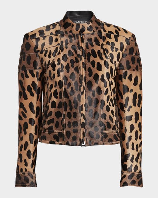 TOM FORD Cheetah-Print Cowhide Moto Jacket | Neiman Marcus