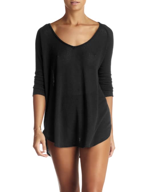 Vitamin A Drifter Beach Sweater Coverup, Black | Neiman Marcus