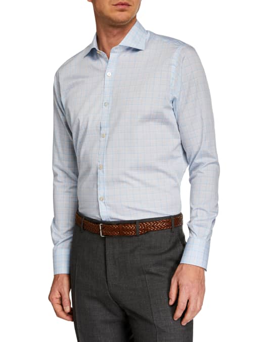 Canali Men's Multi-Check Long-Sleeve Dress Shirt | Neiman Marcus