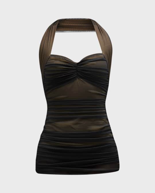 Bill Mio Ruched Mesh One-Piece Swimsuit