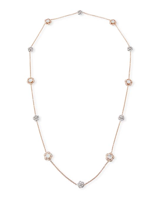 18k Rose Gold Diamond & Mother-of-Pearl Flower-Station Necklace, 36"