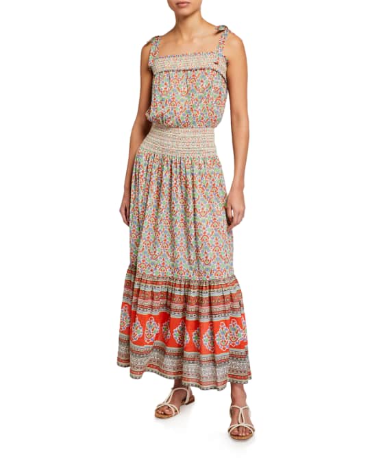 Tory Burch Floral-Print Smocked Cotton Maxi Dress | Neiman Marcus