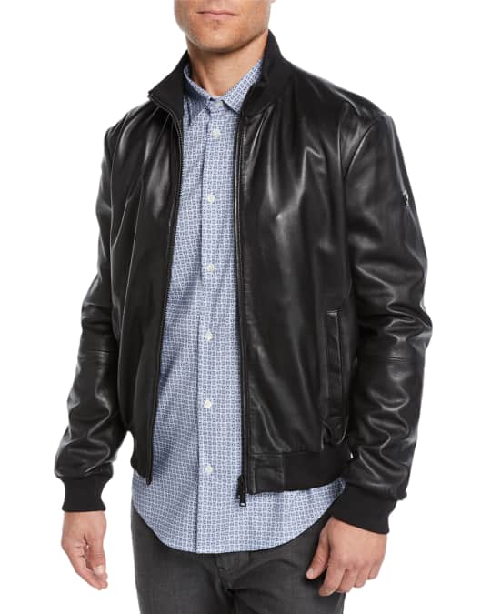 Emporio Armani Men's Napa Leather Bomber Jacket | Neiman Marcus