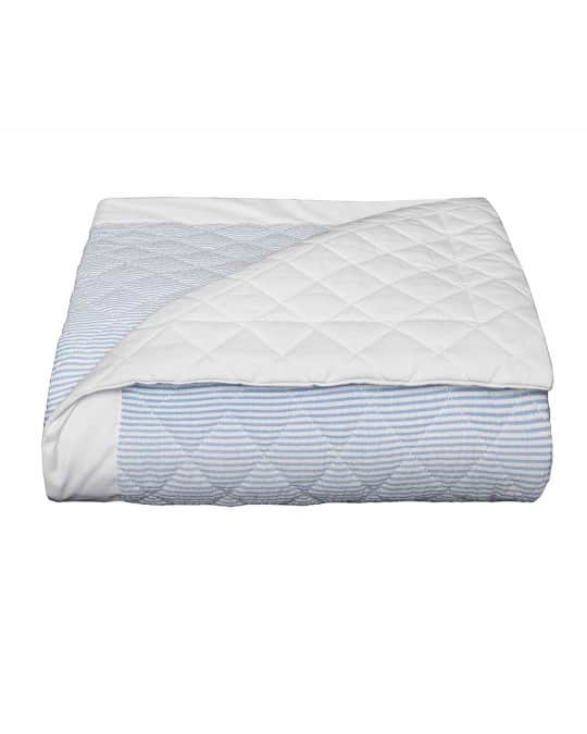 Bovi Fine Linens Baby Seersucker Crib Coverlet, White/Blue Neiman Marcus
