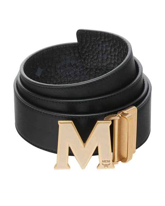 MCM Men's Visetos Reversible M-Buckle Monogram Belt | Neiman Marcus